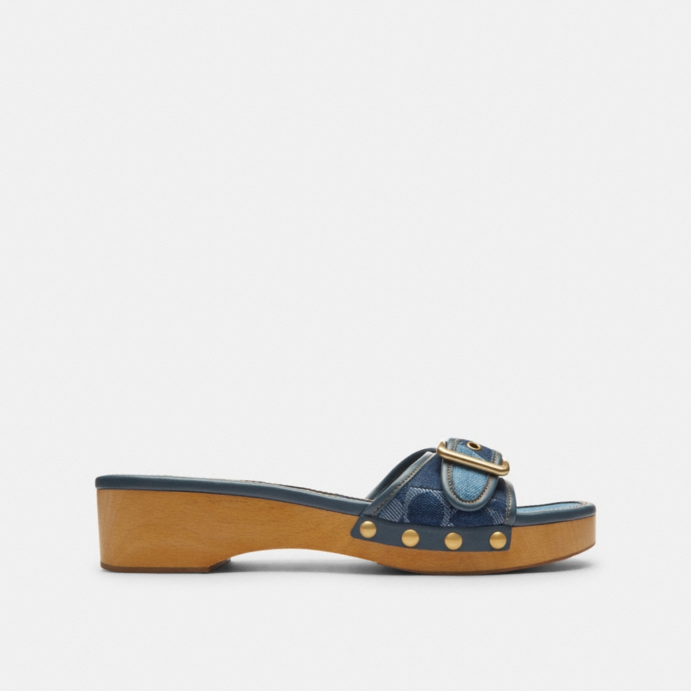 Coach Outlet Margot Wooden Sandal With Signature Denim Patchwork - Preorder