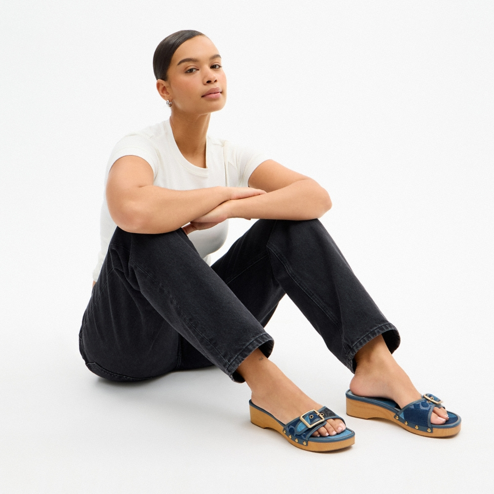 Coach Outlet Margot Wooden Sandal With Signature Denim Patchwork - Preorder