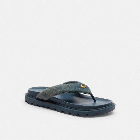 Coach Outlet Brynn Thong Sandal In Loved Denim - Preorder — Dark Indigo