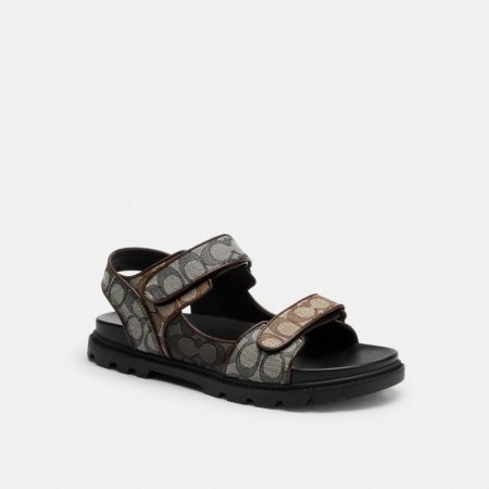 Coach Outlet Double Strap Sandal In Signature Jacquard - Preorder — Deep Blue Multi