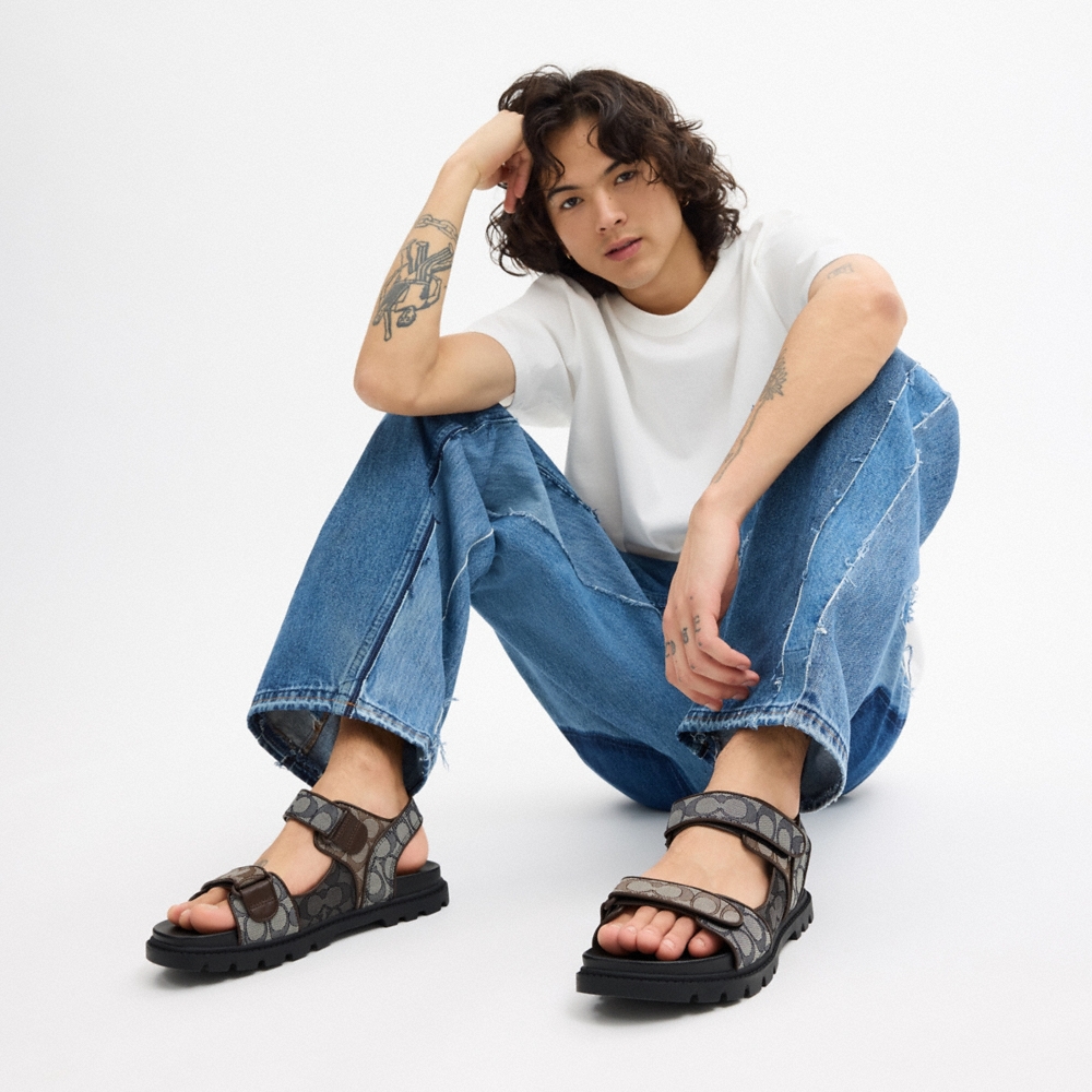 Coach Outlet Double Strap Sandal In Signature Jacquard - Preorder