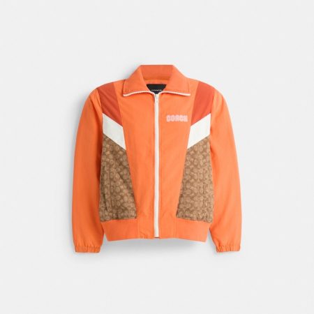 Coach Restored Track Jacket - Preorder — Orange/Tan Signature Multi