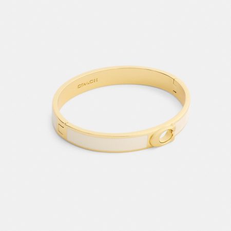 Coach C Hinged Bangle - Preorder — Brass/Chalk