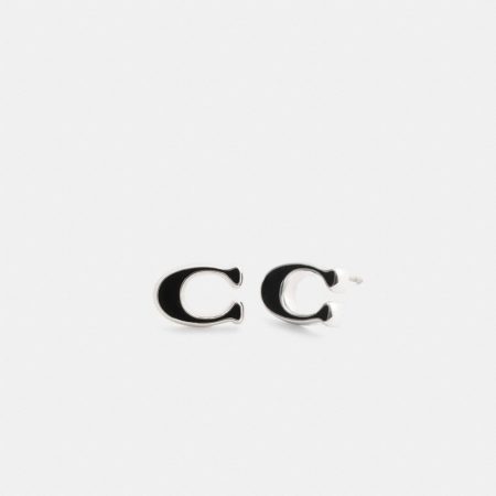 Coach Enamel Signature Stud Earrings - Preorder — Silver/Black