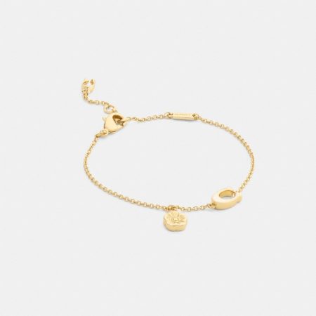 Coach Enamel Signature Tea Rose Charm Linear Bracelet - Preorder — Brass/Chalk