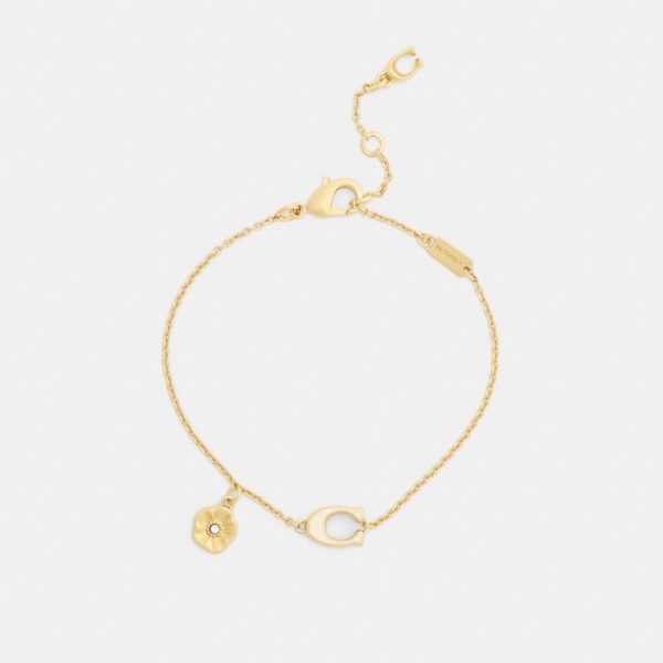 Coach Enamel Signature Tea Rose Charm Linear Bracelet - Preorder