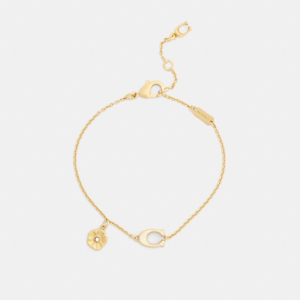 Coach Enamel Signature Tea Rose Charm Linear Bracelet - Preorder