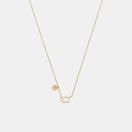 Coach Enamel Signature Tea Rose Charm Pendant Necklace - Preorder — Brass/Chalk