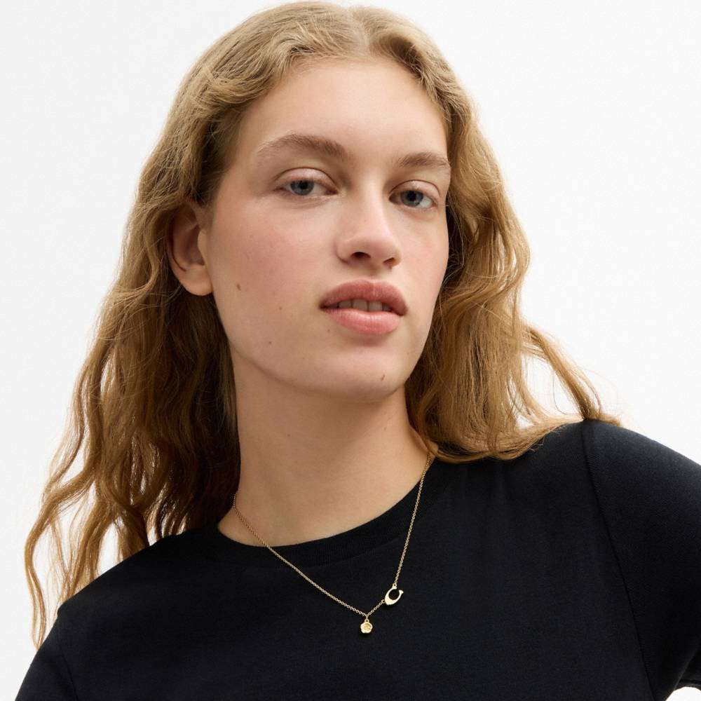 Coach Enamel Signature Tea Rose Charm Pendant Necklace - Preorder