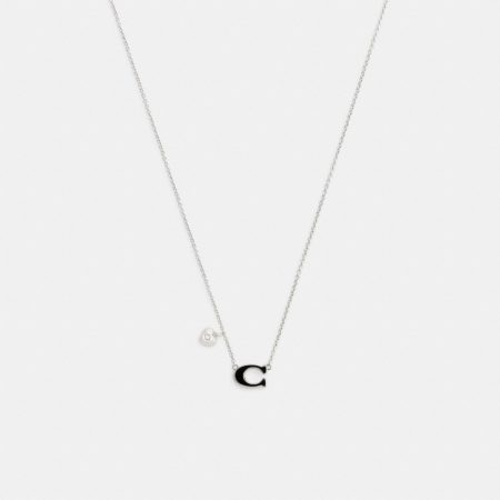 Coach Enamel Signature Heart Charm Pendant Necklace - Preorder — Silver/Black