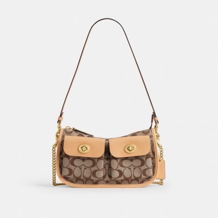 Coach Twin Turnlock Waverly Bag In Signature Jacquard - Preorder — Brass/Khaki Light Peach