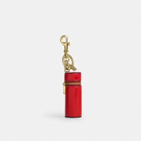 Coach Outlet Lipstick Case Bag Charm - Preorder — Brass/Bright Cherry