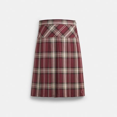 Coach Outlet Pleated Plaid Midi Skirt - Preorder — Merlot/Grey
