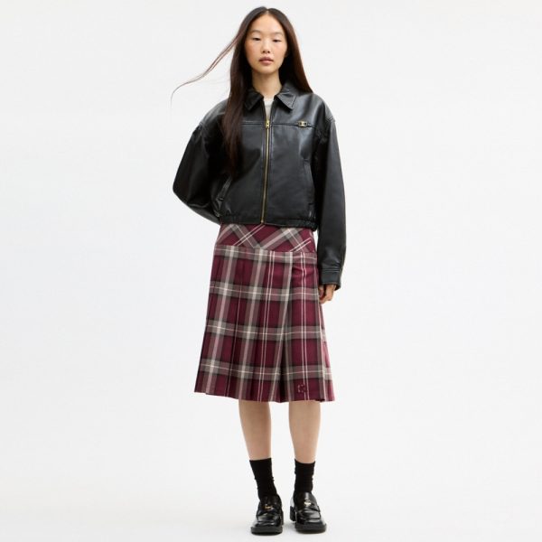 Coach Outlet Pleated Plaid Midi Skirt - Preorder
