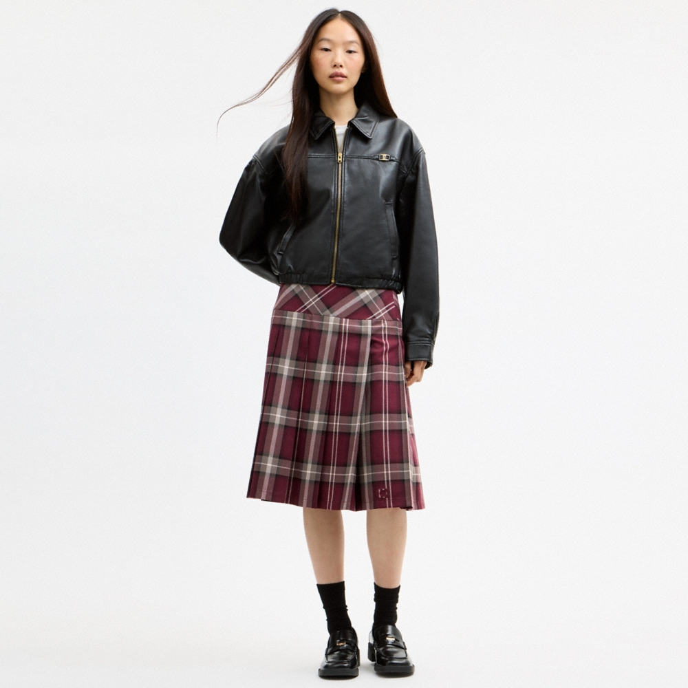 Coach Outlet Pleated Plaid Midi Skirt - Preorder