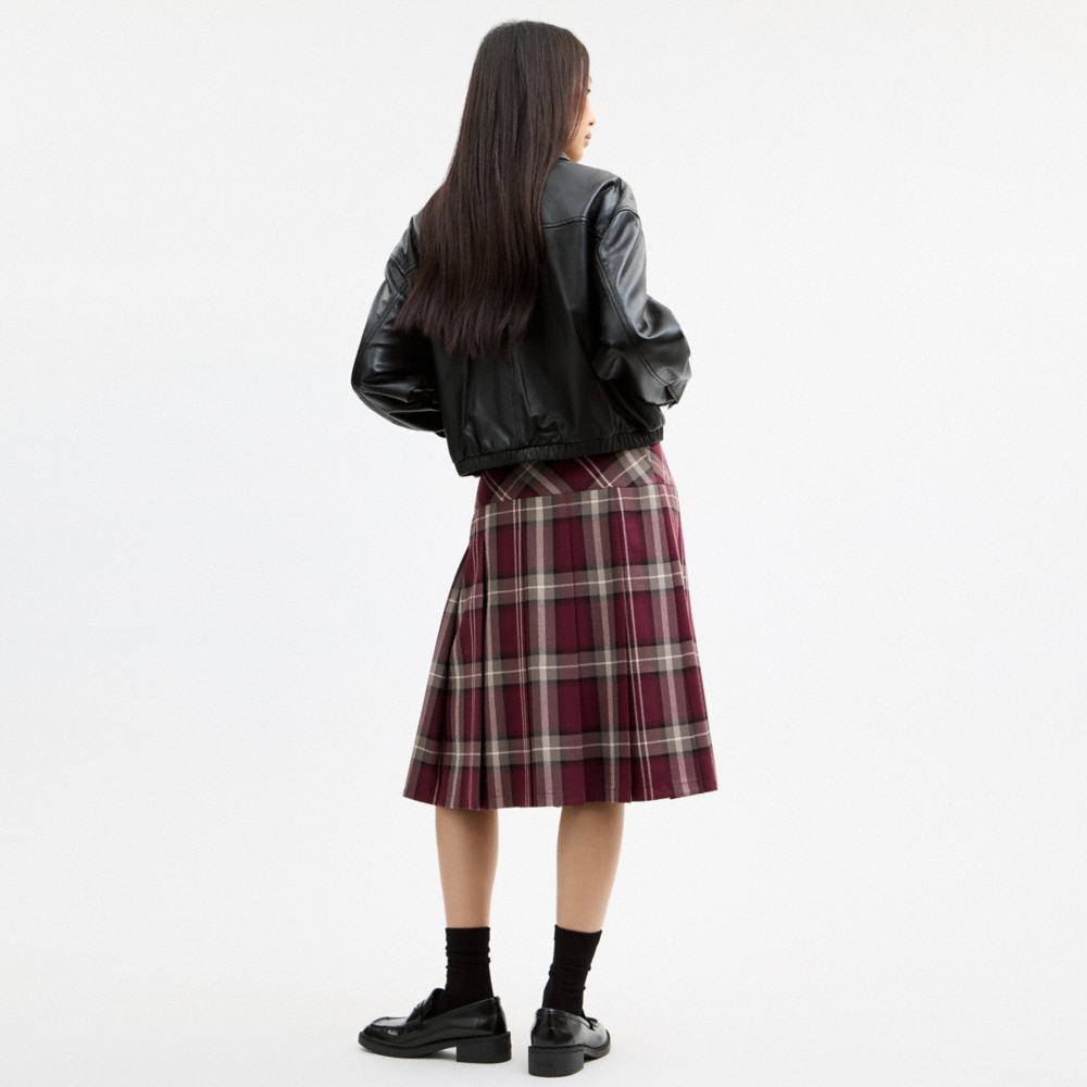 Coach Outlet Pleated Plaid Midi Skirt - Preorder