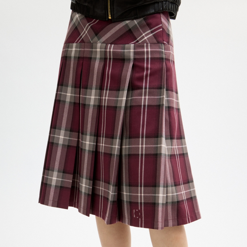 Coach Outlet Pleated Plaid Midi Skirt - Preorder