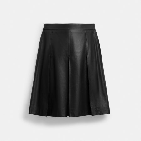 Coach Outlet Pleated Leather Midi Skirt - Preorder — Black