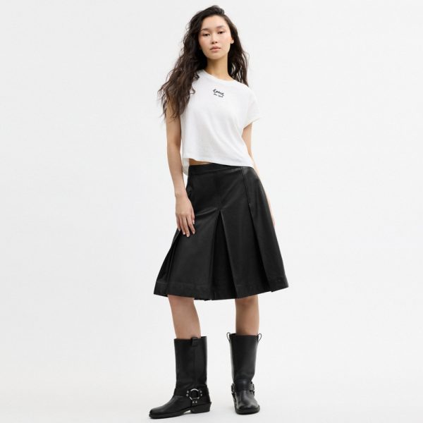 Coach Outlet Pleated Leather Midi Skirt - Preorder