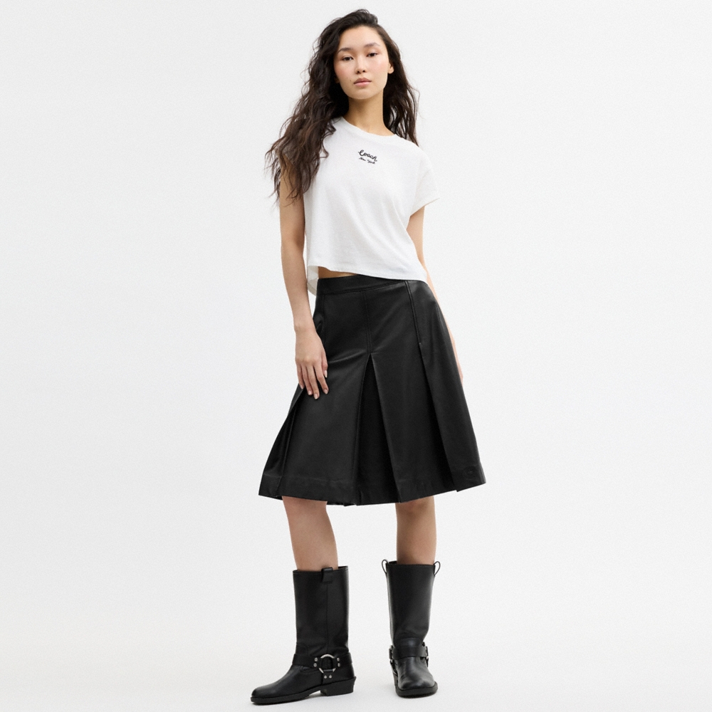 Coach Outlet Pleated Leather Midi Skirt - Preorder