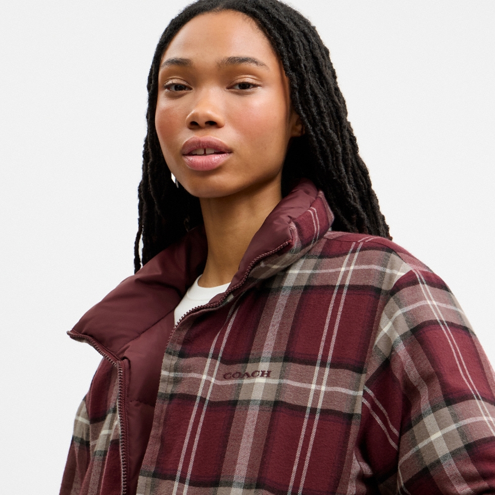 Coach Outlet Reversible Plaid Short Puffer - Preorder