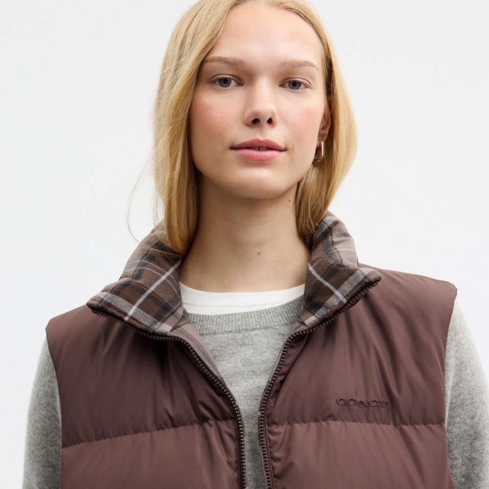 Coach Outlet Reversible Plaid Down Vest - Preorder