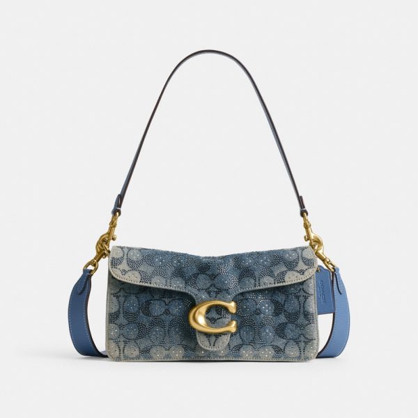 Coach Tabby Shoulder Bag 26 In Regenerative Cotton Denim With Crystal Signature - Preorder