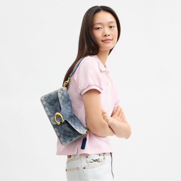 Coach Tabby Shoulder Bag 26 In Regenerative Cotton Denim With Crystal Signature - Preorder