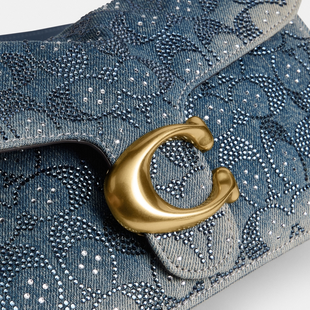 Coach Tabby Shoulder Bag 26 In Regenerative Cotton Denim With Crystal Signature - Preorder