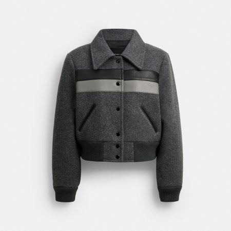 Coach Wool Leather Varsity Jacket - Preorder — Gray