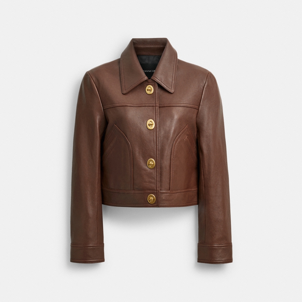 Coach Shrunken Leather Jacket With Turnlocks - Preorder