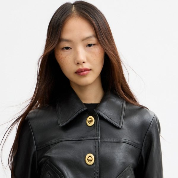 Coach Shrunken Leather Jacket With Turnlocks - Preorder
