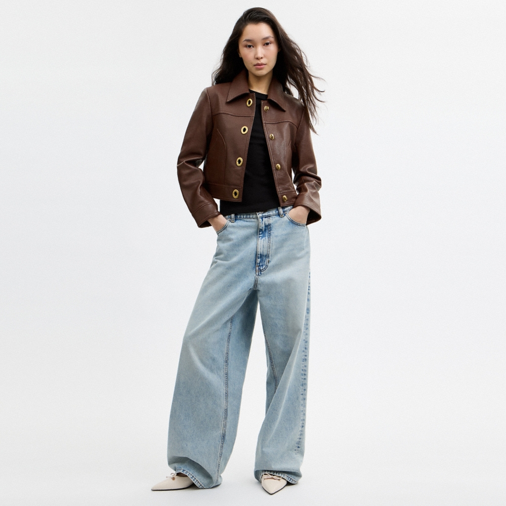 Coach Shrunken Leather Jacket With Turnlocks - Preorder