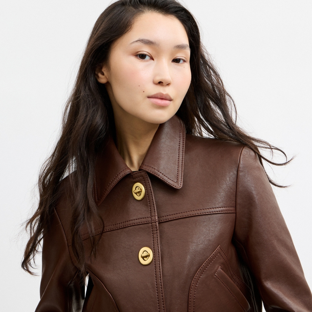 Coach Shrunken Leather Jacket With Turnlocks - Preorder