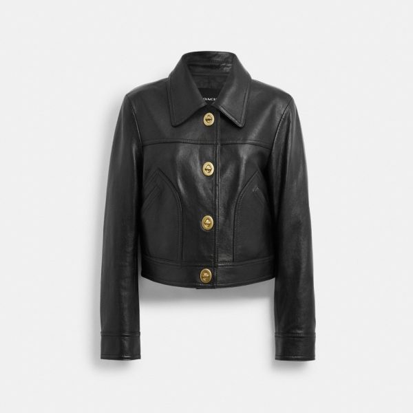 Coach Shrunken Leather Jacket With Turnlocks - Preorder