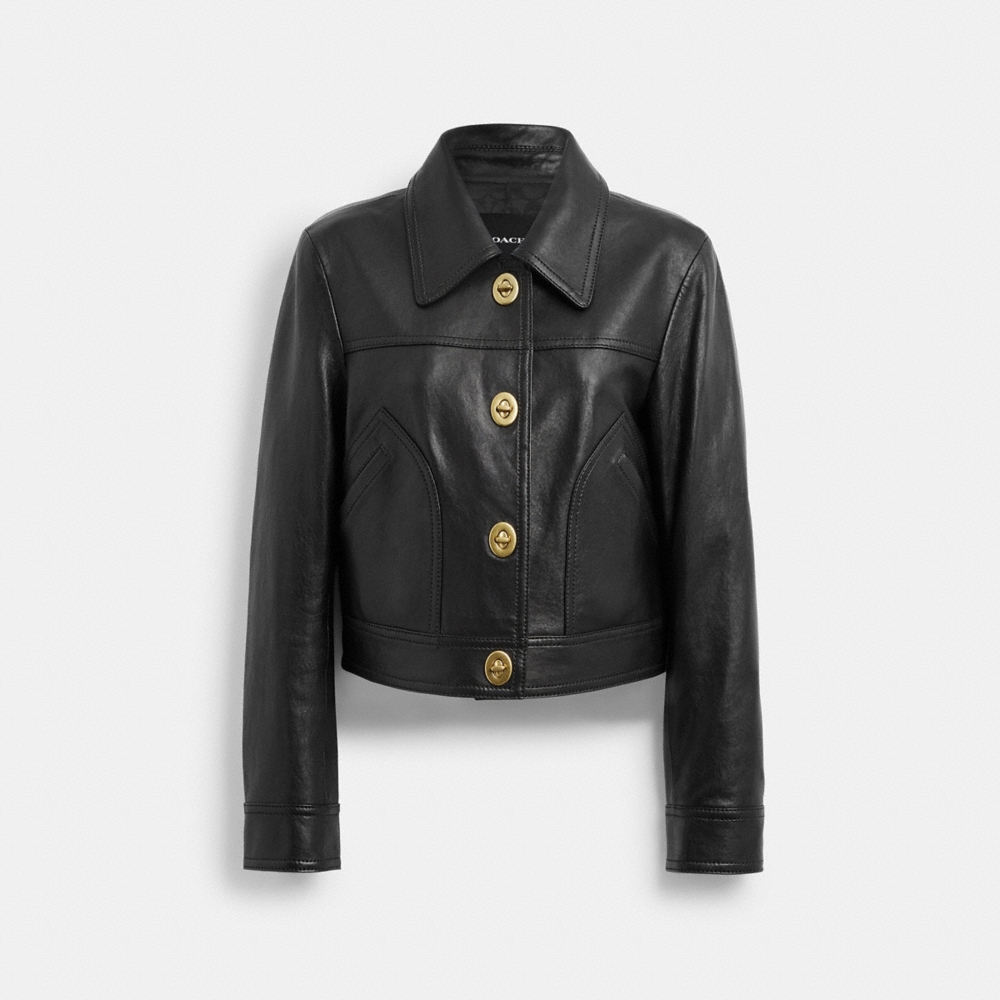 Coach Shrunken Leather Jacket With Turnlocks - Preorder
