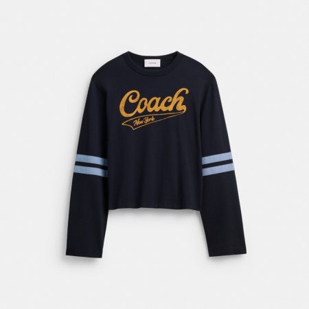 Coach Sporty Script Long Sleeve Shirt In Organic Cotton - Preorder — Navy