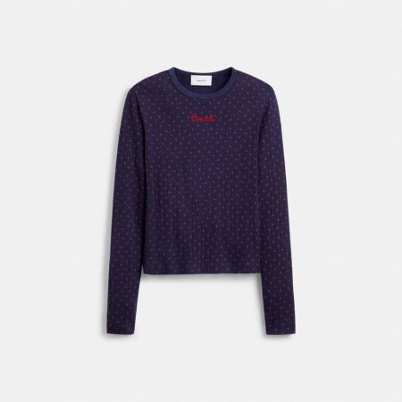 Coach Long Sleeve Fitted Crewneck T-Shirt In Organic Cotton - Preorder — Blue