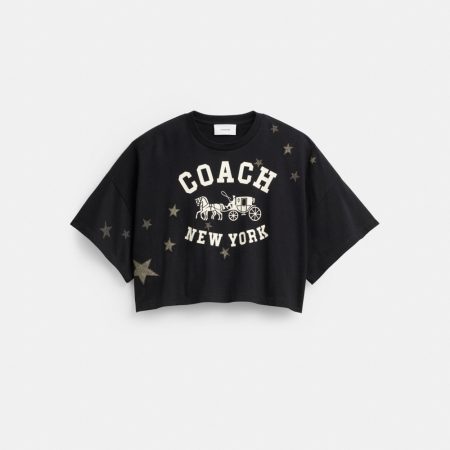Coach Star Short Sleeve Wide Cropped Crewneck T-Shirt In Organic Cotton - Preorder — Black