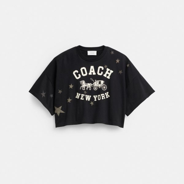 Coach Star Short Sleeve Wide Cropped Crewneck T-Shirt In Organic Cotton - Preorder