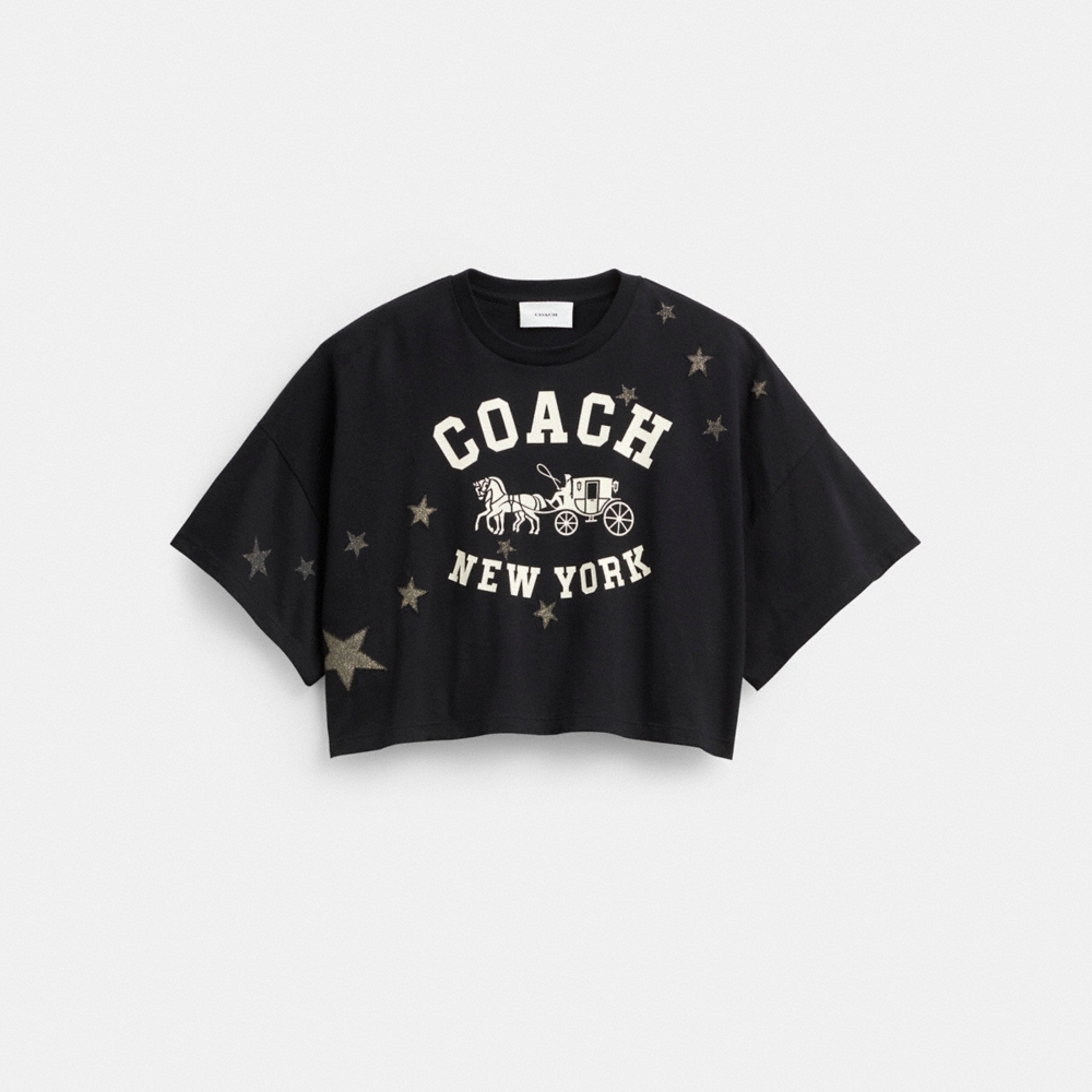 Coach Star Short Sleeve Wide Cropped Crewneck T-Shirt In Organic Cotton - Preorder