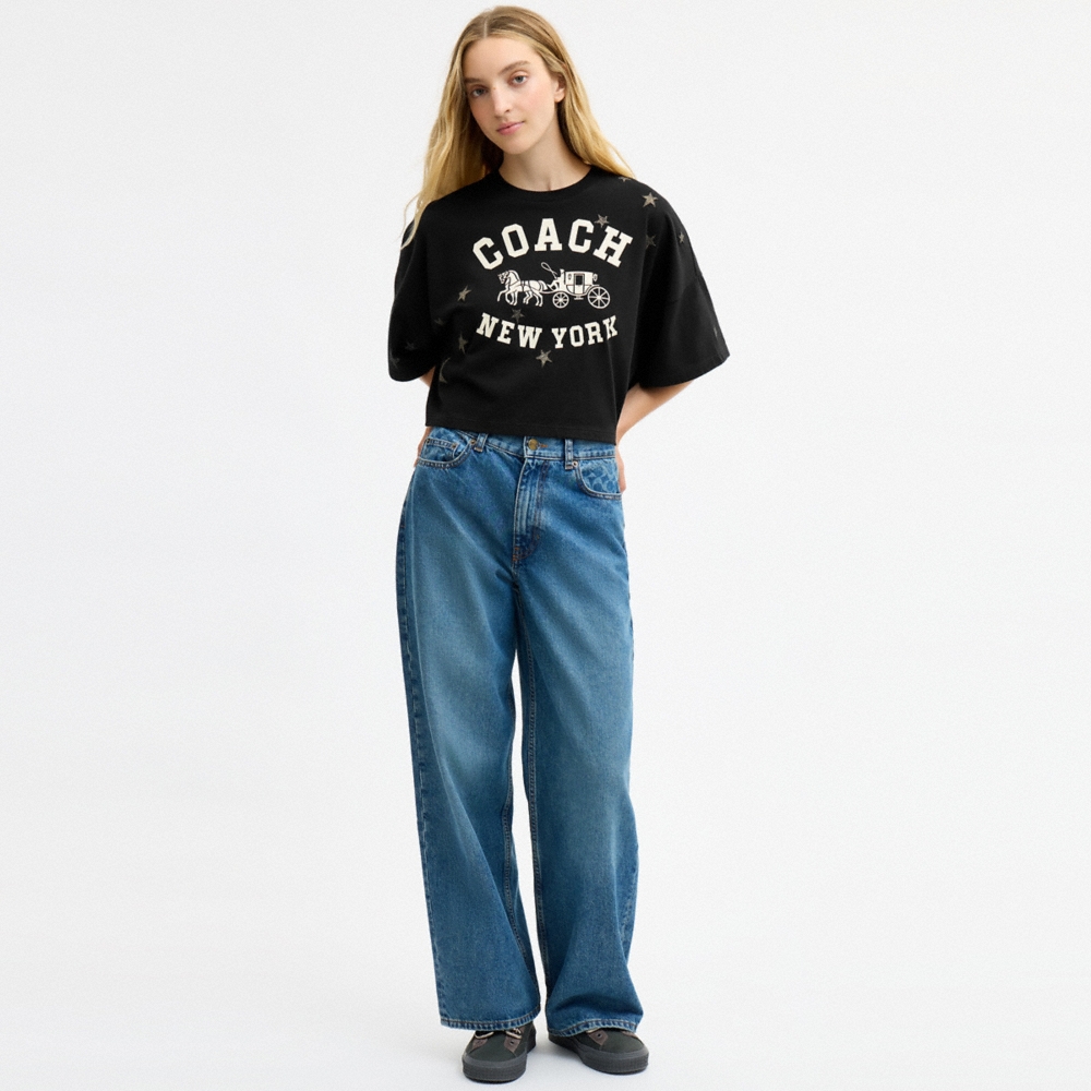 Coach Star Short Sleeve Wide Cropped Crewneck T-Shirt In Organic Cotton - Preorder