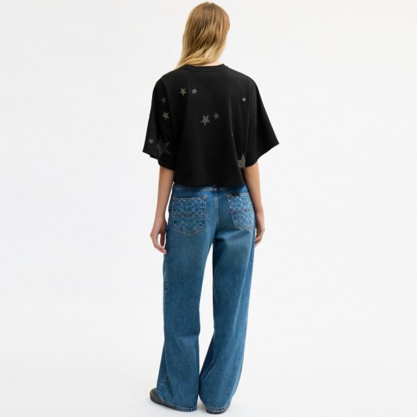 Coach Star Short Sleeve Wide Cropped Crewneck T-Shirt In Organic Cotton - Preorder