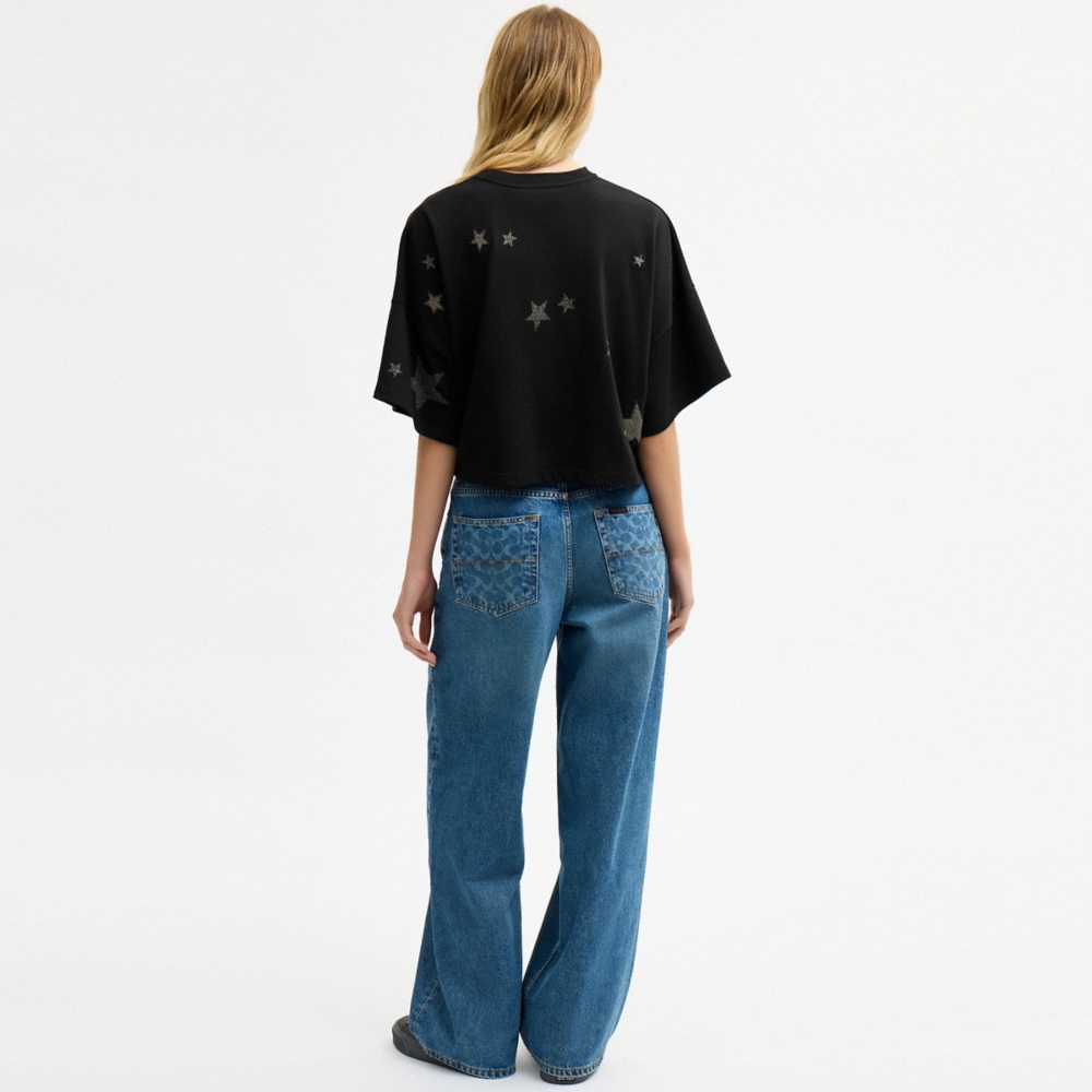 Coach Star Short Sleeve Wide Cropped Crewneck T-Shirt In Organic Cotton - Preorder