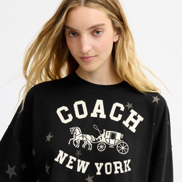 Coach Star Short Sleeve Wide Cropped Crewneck T-Shirt In Organic Cotton - Preorder