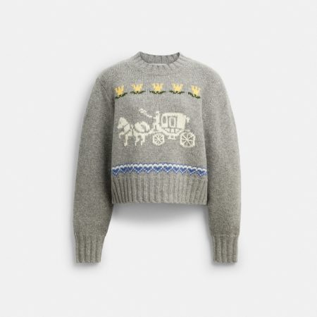 Coach Horse And Carriage Crewneck Sweater - Preorder — Gray
