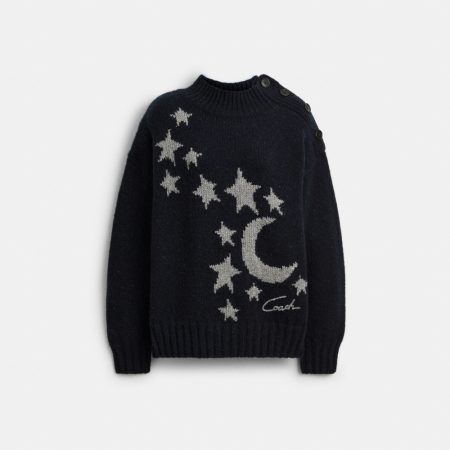 Coach Stars And Moon Intarsia Crewneck Sweater - Preorder — Black