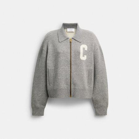 Coach Double Face Zipper Cardigan - Preorder — Gray