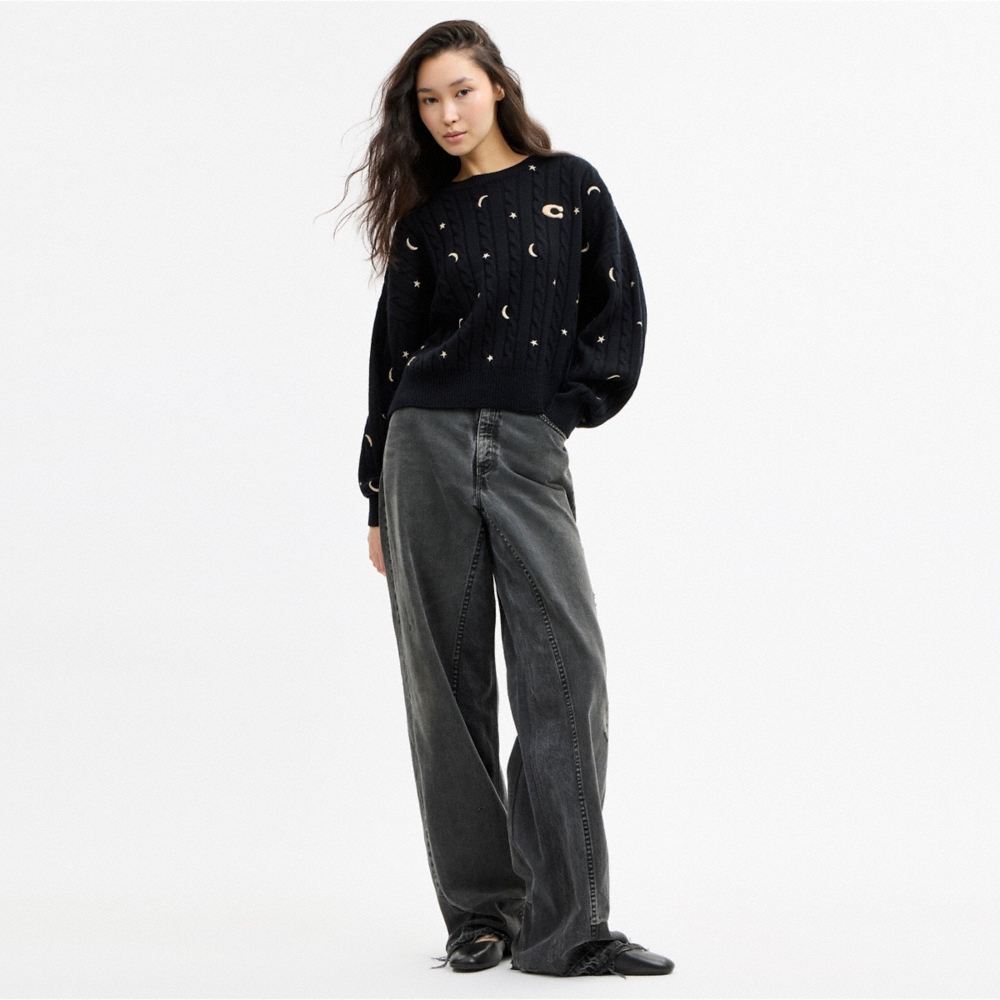 Coach Moon and Stars Cable Crewneck Sweater - Preorder