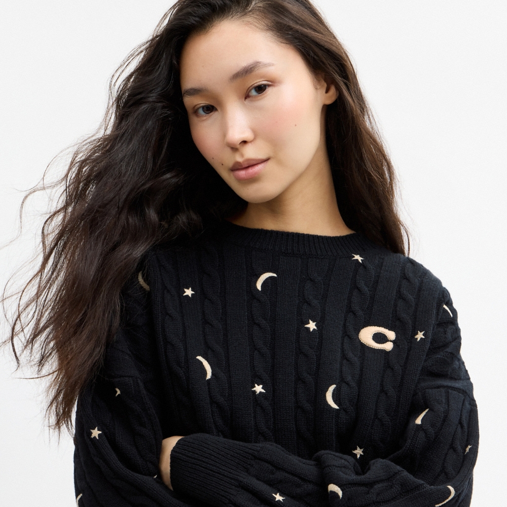 Coach Moon and Stars Cable Crewneck Sweater - Preorder